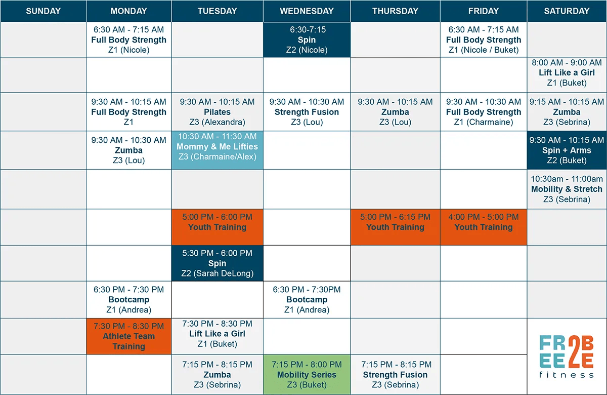 Class Schedule - Winter 2024 - Free2Be Wellness