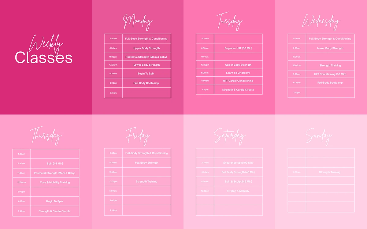 Free2Be Wellness Schedule